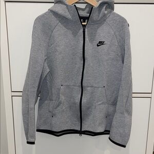 Nike Tech Light Gray Full-Zip Hoodie Jacket with Black Trim